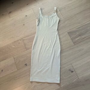 Ribbed Nude Tight Tank Dress with Buttons